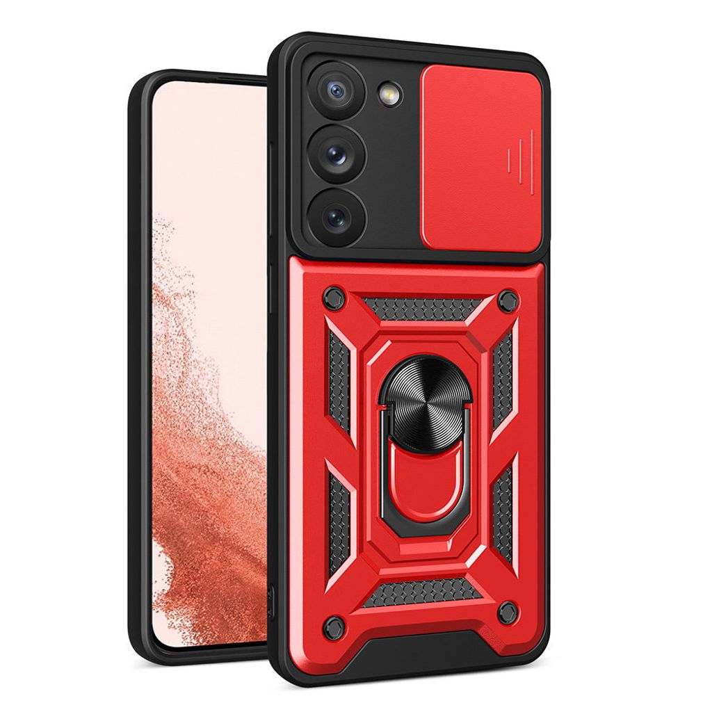 Robustes Hybrid Armor Camshield Case für Samsung Galaxy S23+ mit Kameraschutz, Rot