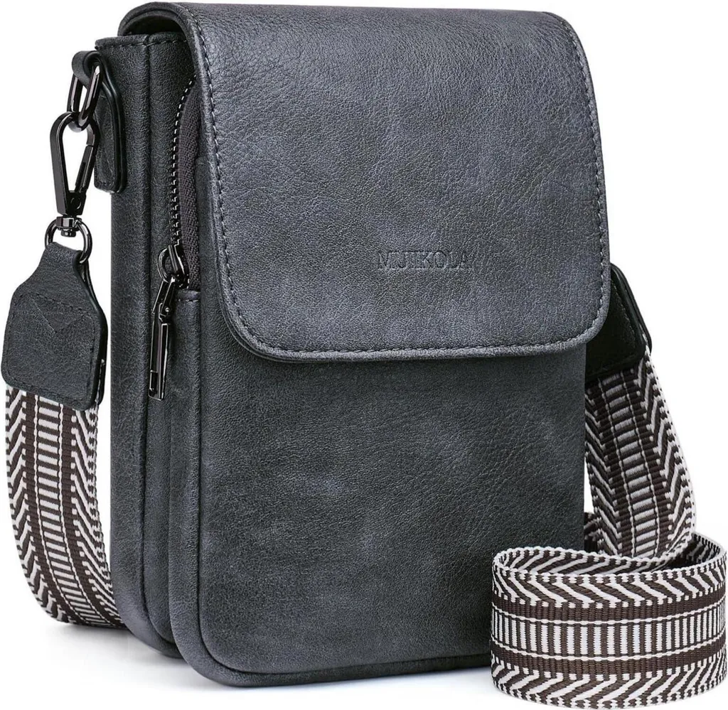 MUIIKOLA Sac pour portable Femme en Cuir RFID Gris Foncé bandoulière