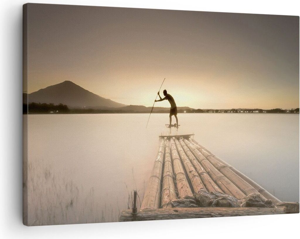 Bild auf Leinwand - Leinwandbild - Einteilig - Floß Westen die Sonne - 70x50cm - Wand Bild - Wanddeko - Wandbilder - Leinwanddruck - Bilder - Wand...