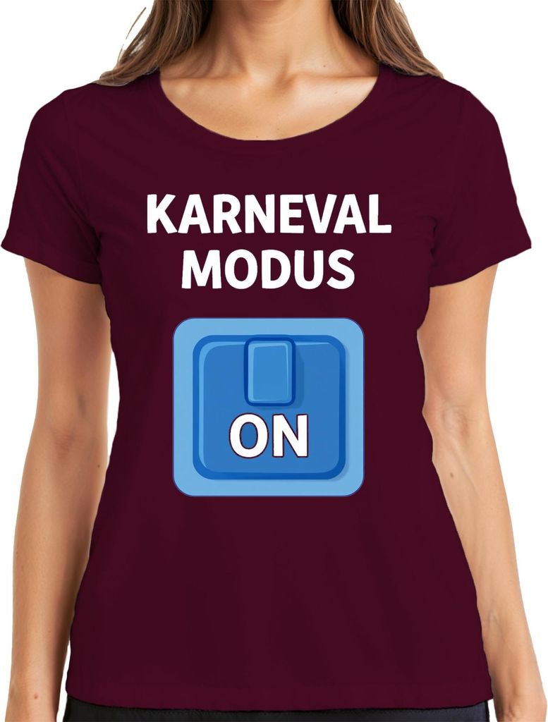 Karneval Modus On Karnevalsjeck Fastnacht Party Kostüm Damen T-Shirt, Burgundy, L