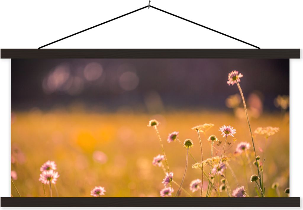 MuchoWow Textilposter Blumen - Hell - Rosa 150x75 cm mit schwarzem Rahmen - Posterleiste