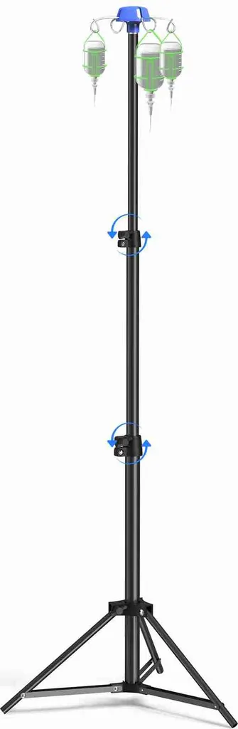 Pied à perfusion pour maintien à domicile avec support poche pliable