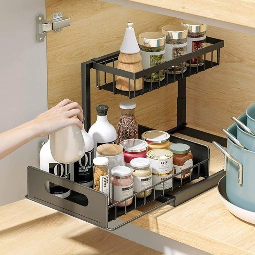 Organiseur lavabo gain de place en inox avec tiroir pour cuisine et bain