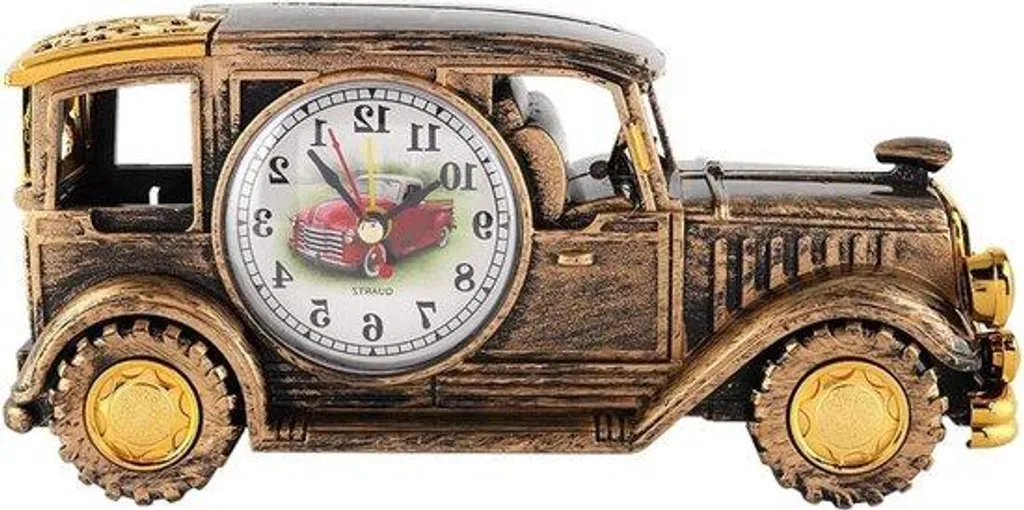 Réveil voiture rétro cuivre, horloge de bureau quartz contre le retard