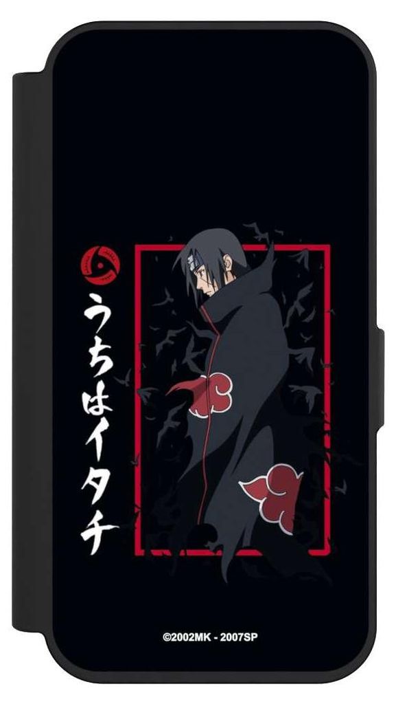 NIVOCASE Klapphülle für Apple iPhone 15 Pro Handyhülle aus Kunst Leder NIVOflip schwarz Naruto Shippuden Offizielles Lizenzprodukt Itachi Uchiha