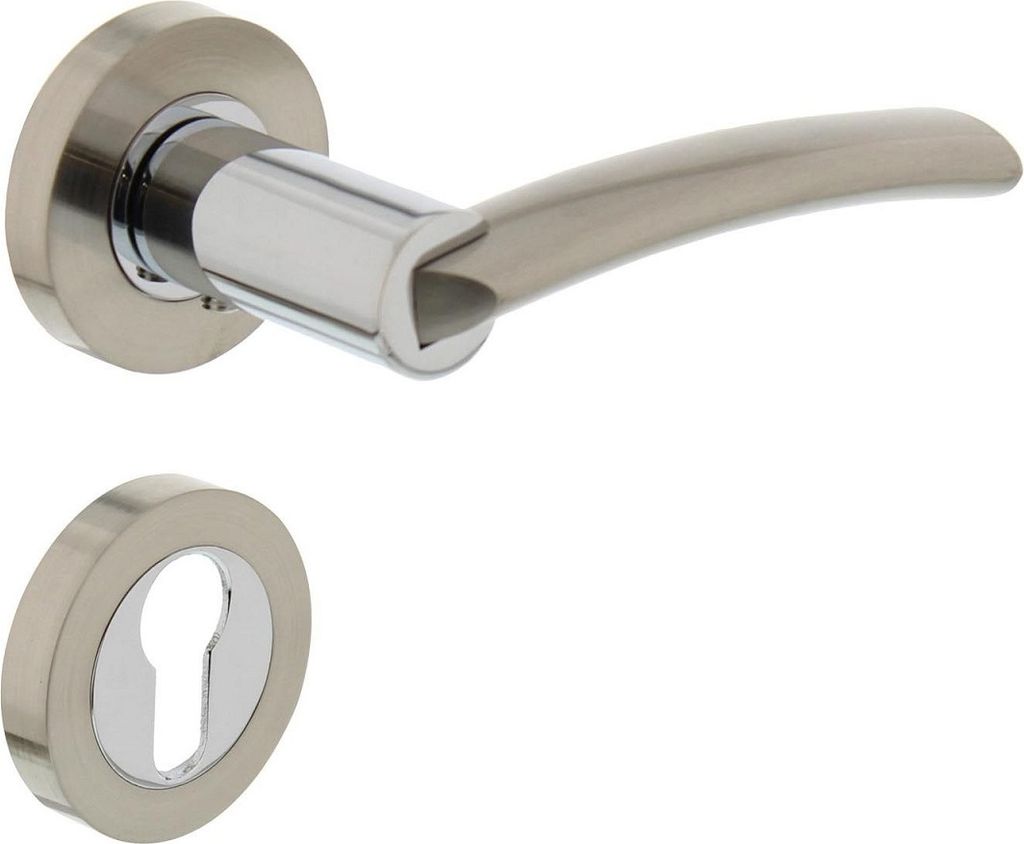 Hochwertige Bicolor Rosettengarnitur Türdrücker matt vernickelt verchromt Türbeschlag Bochum-R Profilzylinder