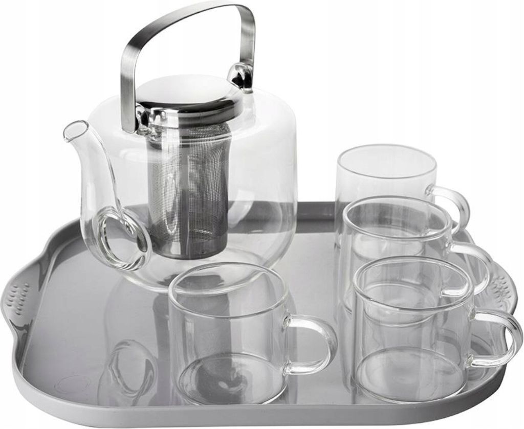 Kuketo | Glas Teekanne 0,6 l mit Sieb + 4 Gläser & Produktbild 