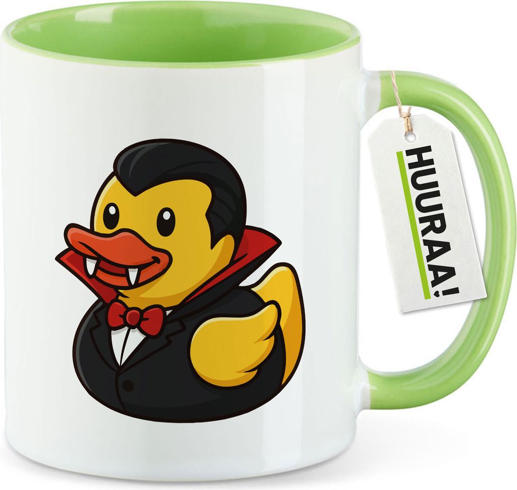 Huuraa Kaffeetasse Quietscheente Vampir Gummiente Blutsauger 330ml Grün Keramik Kaffeebecher Geschenkidee