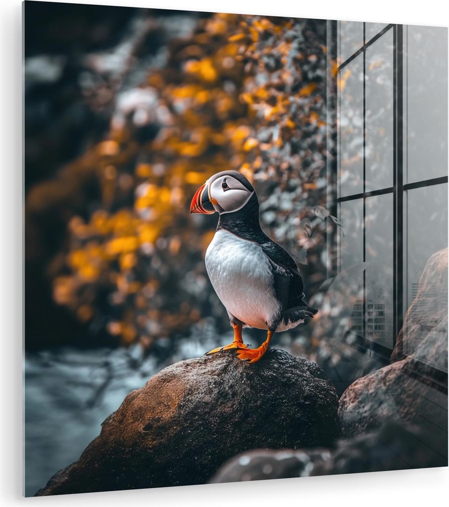 MuchoWow Glasbilder - Bilder auf Wandbild - Foto auf Glas Papagei - Vogel - Felsen - Weiß 20x20 cm Wanddekoration aus Glas - Acrylglasbild - Acryl...
