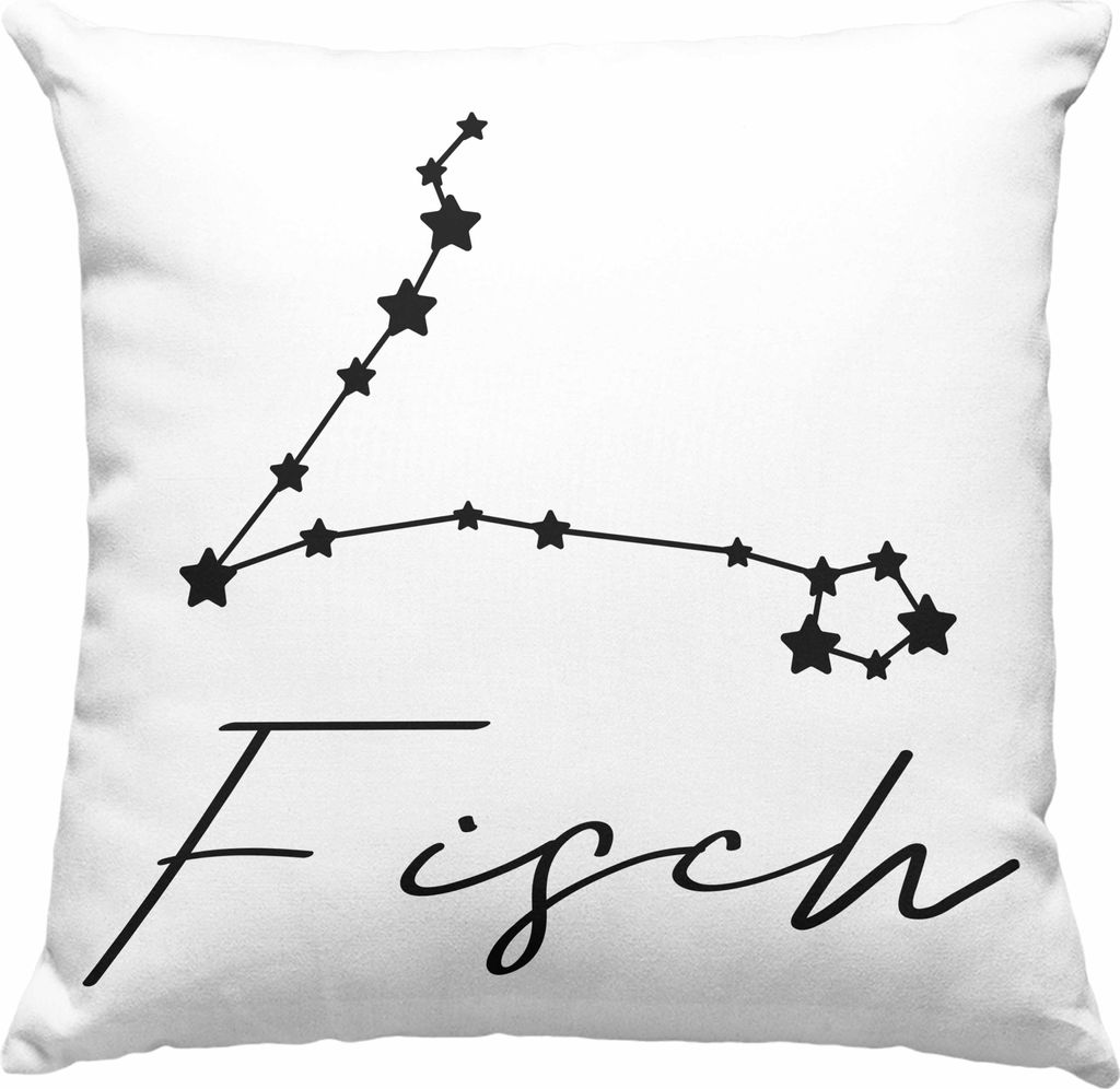 Trendation - Fisch Sternzeichen Deko-Kissen mit Füllung 40x40 Geschenk Horoskop Tierkreiszeichen (Grau)