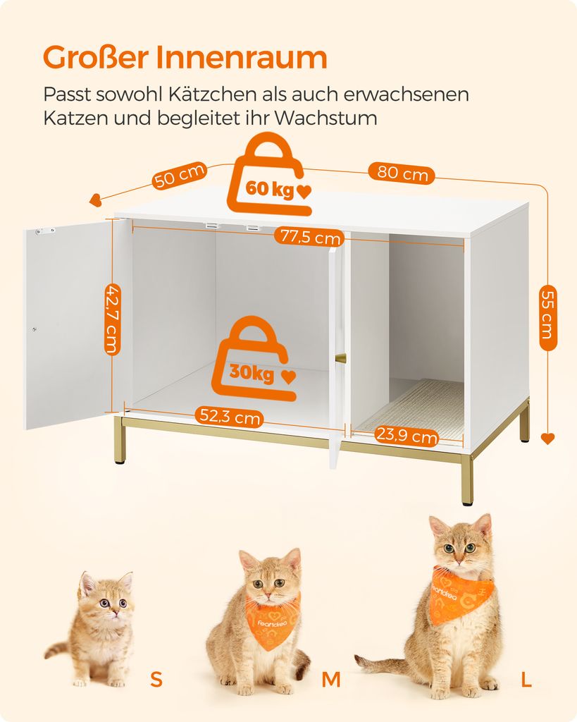 Feandrea Katzenklo-Schrank, Katzentoilette, mit Kratzmatte, Produktbild 4