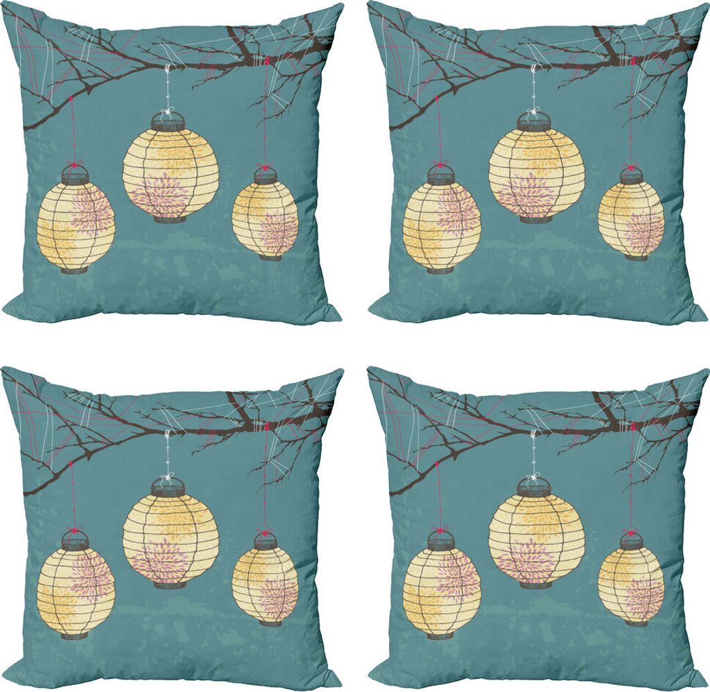 ABAKUHAUS Laterne Kissenbezug Set (4 Stück), Laternen Hanging auf Baum, Moderner Doppelseitiger Digitaldruck, 50 cm x 50 cm, Teal Blassgelb