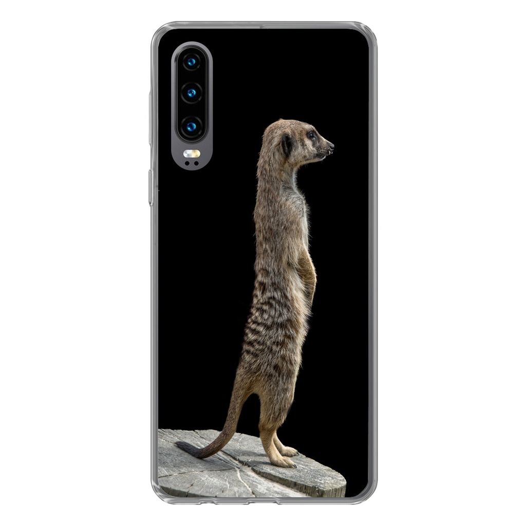 MuchoWow Handyhülle Schutzhülle Hülle für Huawei P30 Erdmännchen - Wilde Tiere - Schwarz Silikon Softcase Handy Hülle - Kartenbesitzer