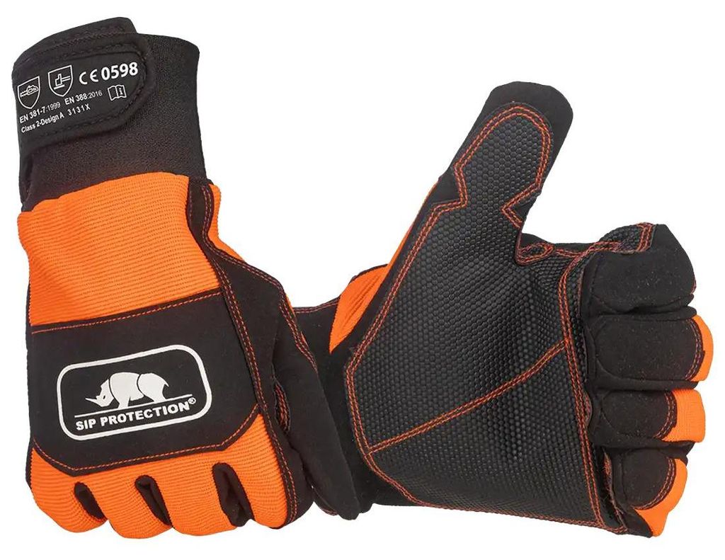 Sir Safety 2XD4 Kettensägenschutzhandschuhe aus Synthetikleder rutschfest 1 Paar, XL, Warnorange/Schwarz