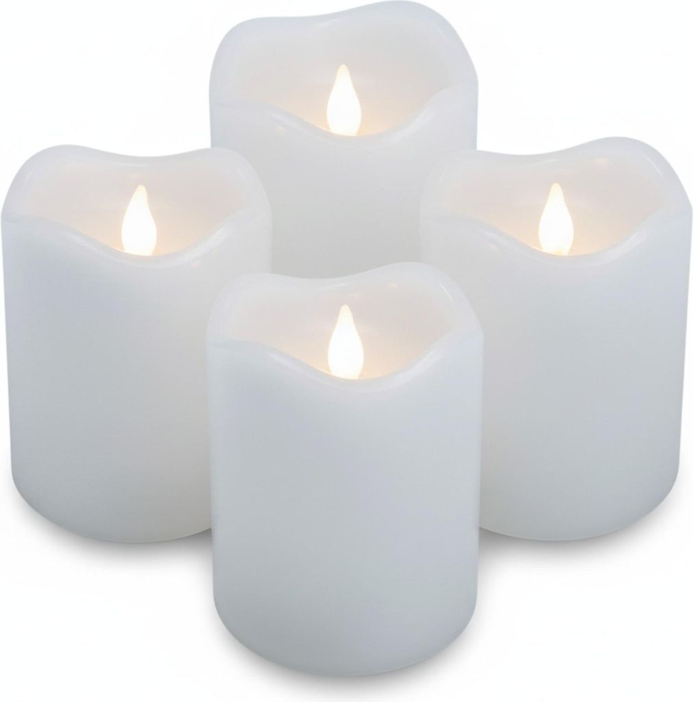 ToCi LED-Kerze mit Timerfunktion, flammenlose Echtwachs-Kerze mit flackernder Flamme, Weiß Ø7x9cm