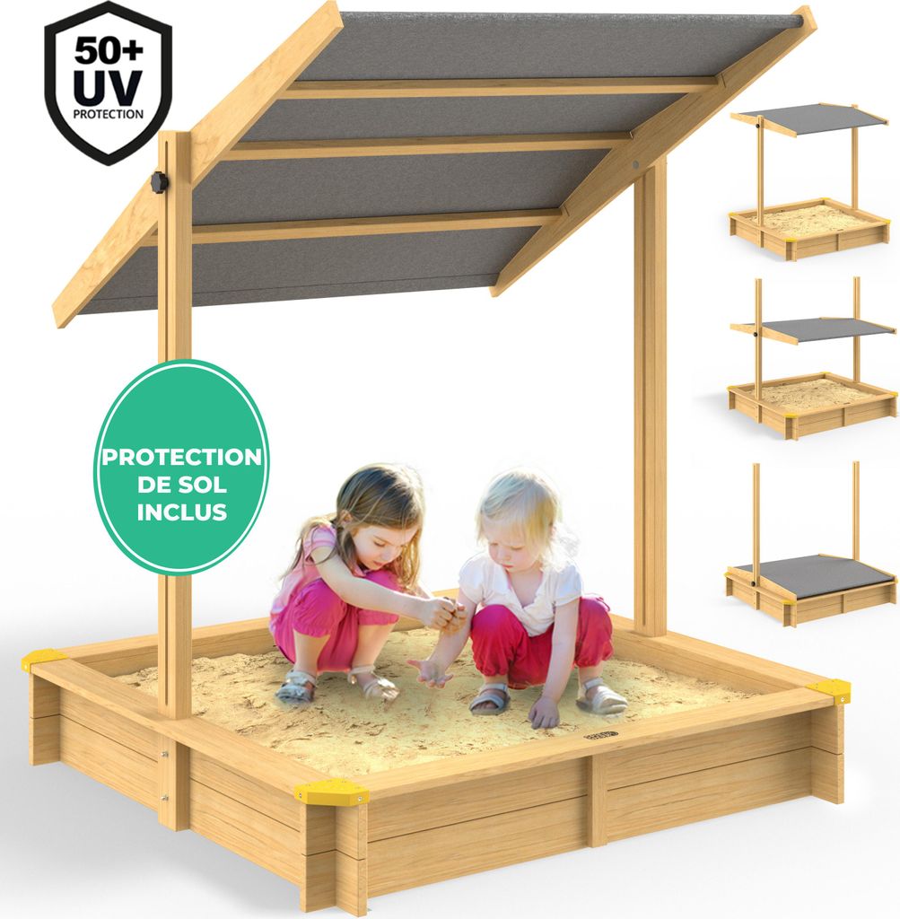 SPIELWERK® Bac à sable en bois SAMU 120x120cm tapis de sol Image du produit 