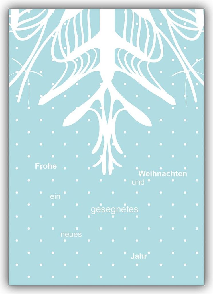 4x Coole Weihnachtskarte mit Schneeflocke und gestreuter Typo