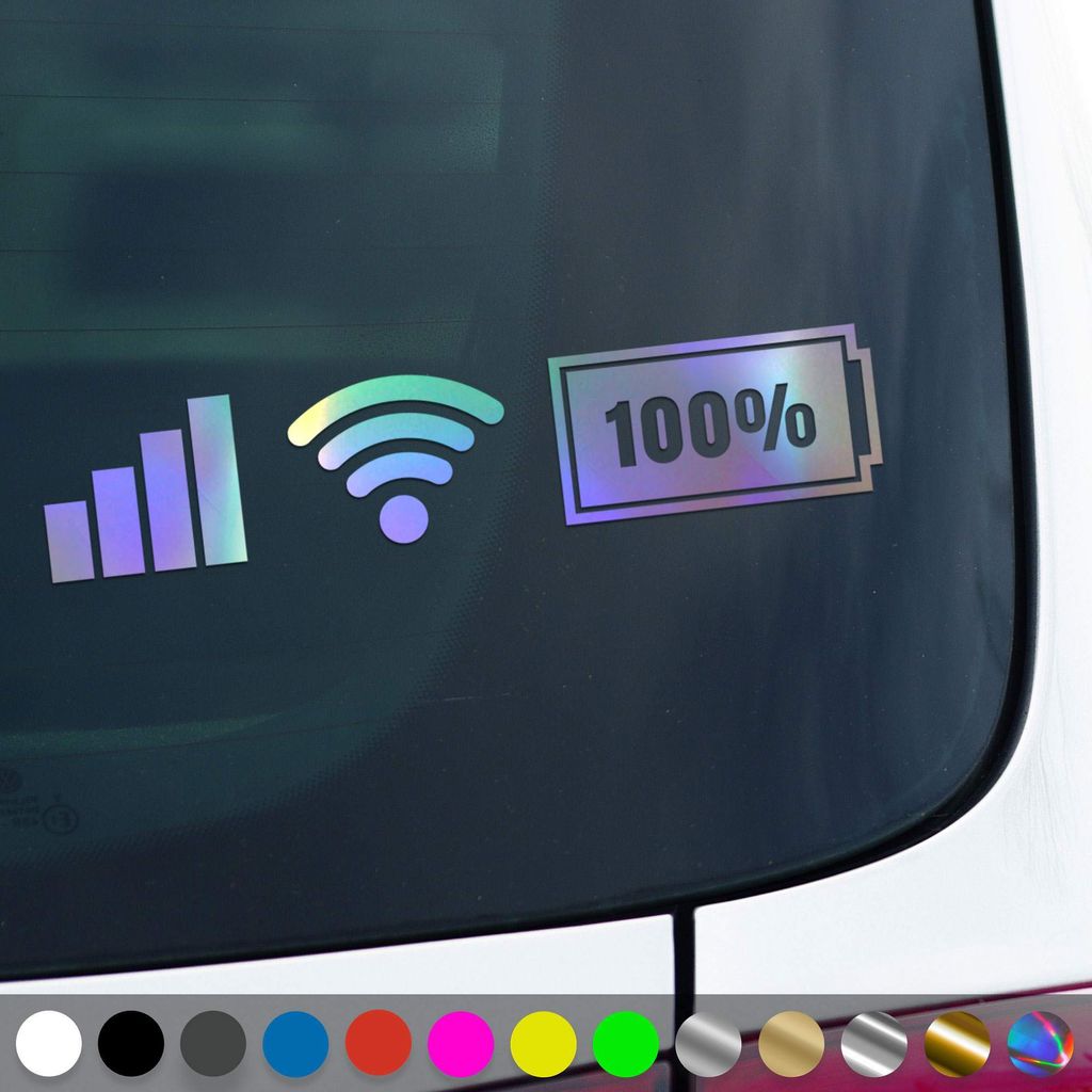 PantherPixel WLAN Aufkleber Netz Status Signalstärke Akkuanzeige Sticker Auto Geschenkidee Farbe Oilslick-Hologramm