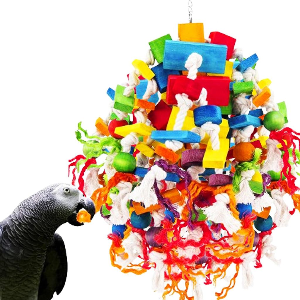 Großes Papageienspielzeug, Vogelspielzeug, robustes Kauspielzeug für Papageien, 100% natürliche, mehrfarbige Holzklötze, Spielzeug für große ...