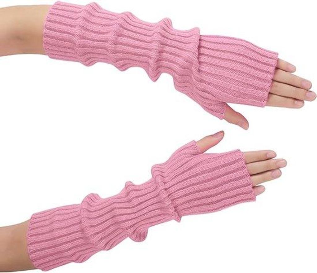 Lange Gebreide Armwarmers für Frauen - Lange Gebreide Armwarmers für Frauen in Rosa - Gebreide Frauenarmwarmers in Rosa mit Daumenloch