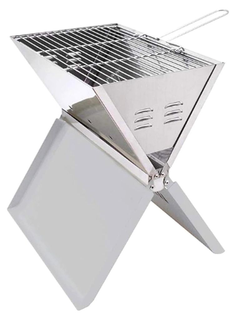 Mobiler Faltgrill aus Edelstahl für Holzkohle, Klappgrill für Camping, 36 x 25,5 x 4,5 cm
