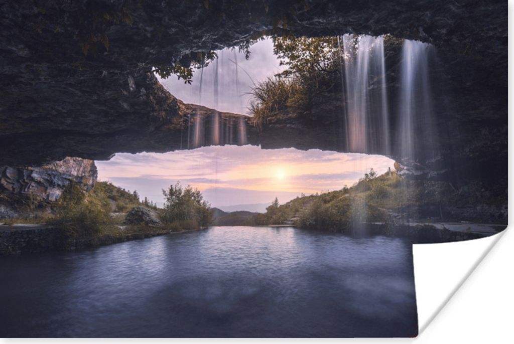 MuchoWow Poster Wasserfall - Höhle - Natur 30x20 cm - Plakate - Print