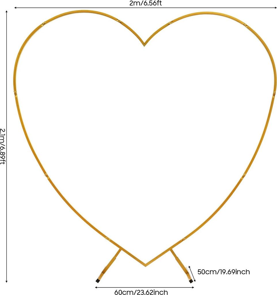 Herzbogen Hochzeit - Traubogen Backdrop Ständer - Kohlenstoffstahl 2 x 2,1 m - Für Blumen und Ballons - Freistehend - Gold