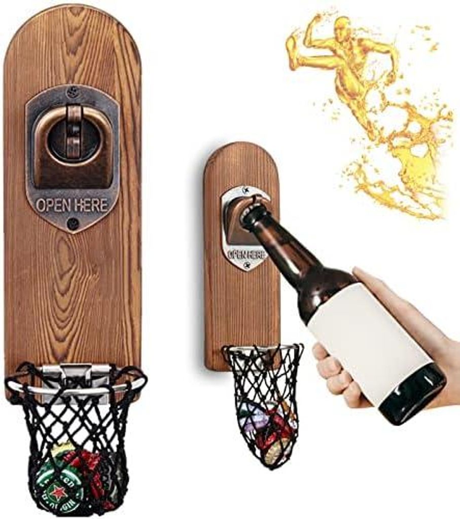Bieröffner Wand mit Kronkorken Sammler, Magnetischer Flaschenöffner Wand, Wandflaschenöffner mit Auffangbehälter, Bier Geschenke für Männer, ...