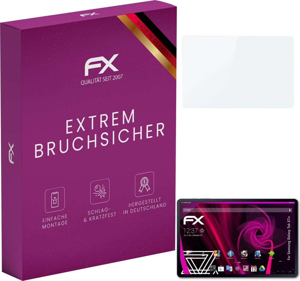 atFoliX FX-Hybrid-Glass Displayfolie kompatibel mit Samsung Galaxy Tab S7+ Glasfolie