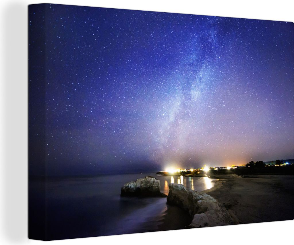 OneMillionCanvasses - Leinwandbilder - 140x90 cm, Die Milchstraße beleuchtet die Küste von Santa Cruz, Kalifornien, Wandbilder Kunstdruck Wandd...