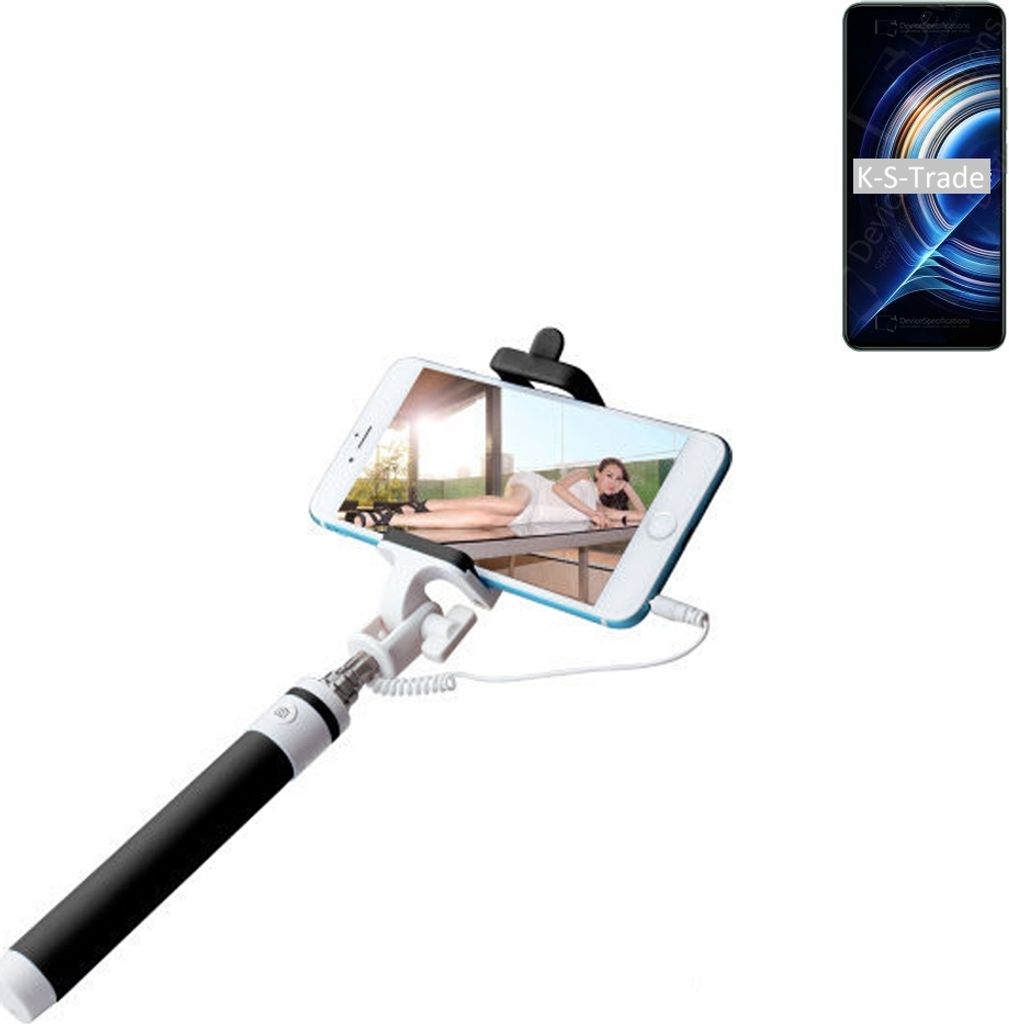K-S-Trade Selfie Stick kompatibel mit Xiaomi Redmi K50 Pro Selfiestick kabelgebunden Monopod mit Kabel Stab Stange Selfportrait Handheldstick schwarz