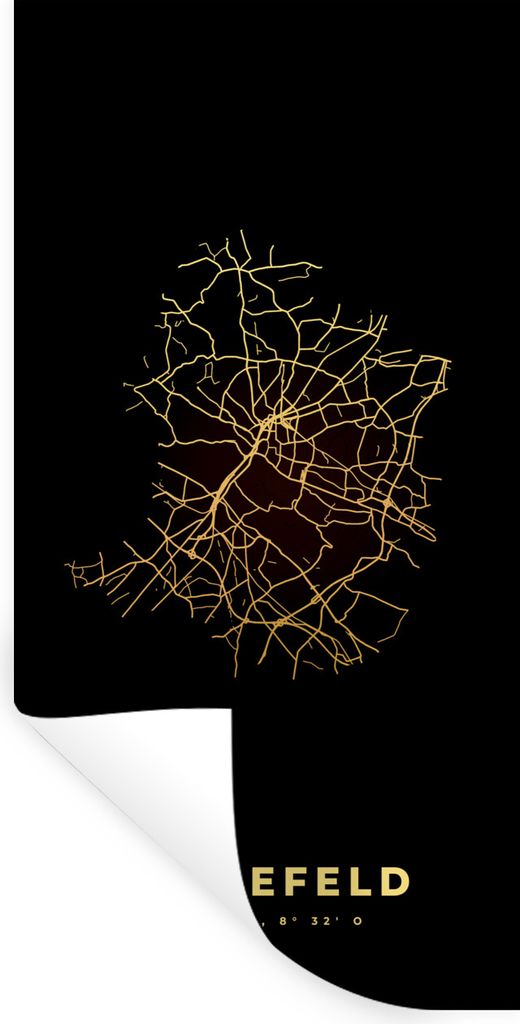 MuchoWow Wandtattoo Wandsticker Wandaufkleber Karte - Schwarz und Gold - Bielefeld - Stadtplan - Karte 60x120 cm Selbstklebend und Repositionierb...