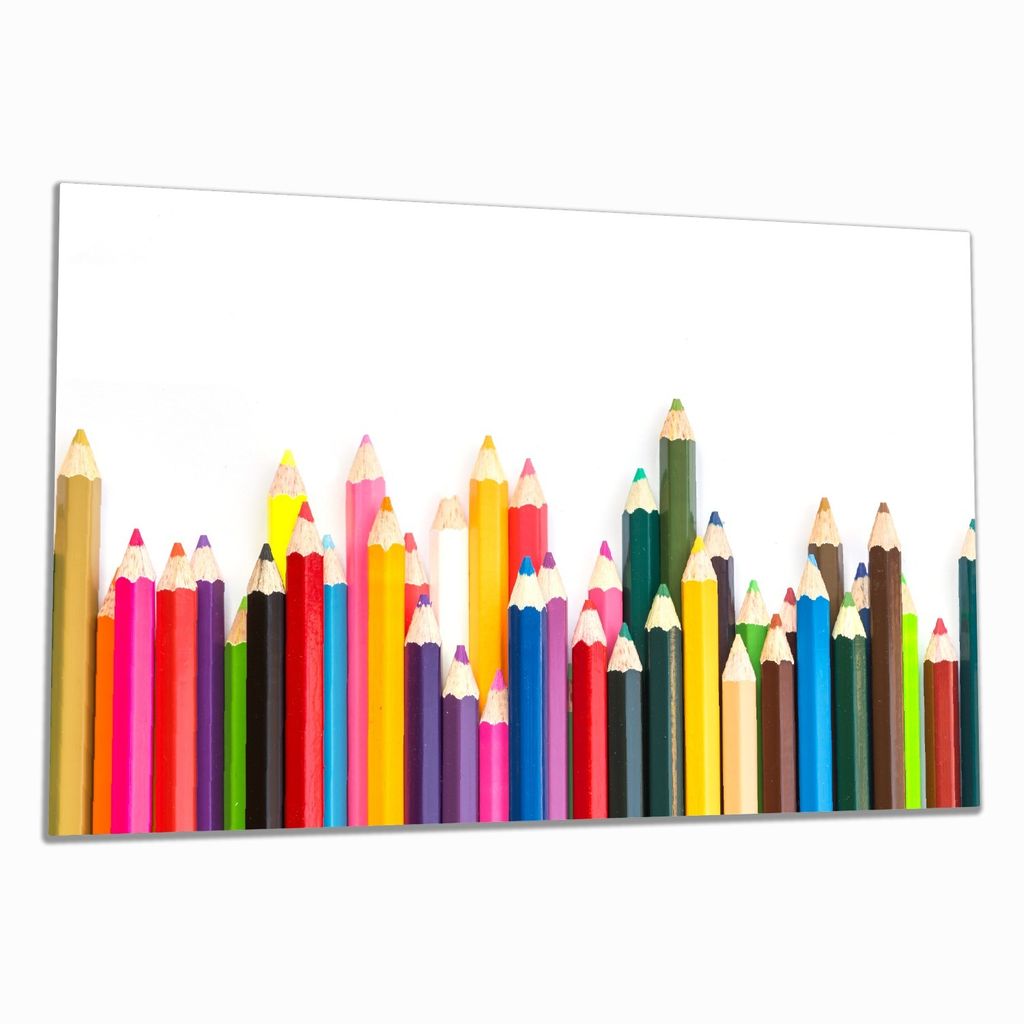 Wallario Herdabdeckplatte aus Glas, Größe 80 x 52 cm 1-teilig, Motiv Buntstifte auf weißem Hintergrund