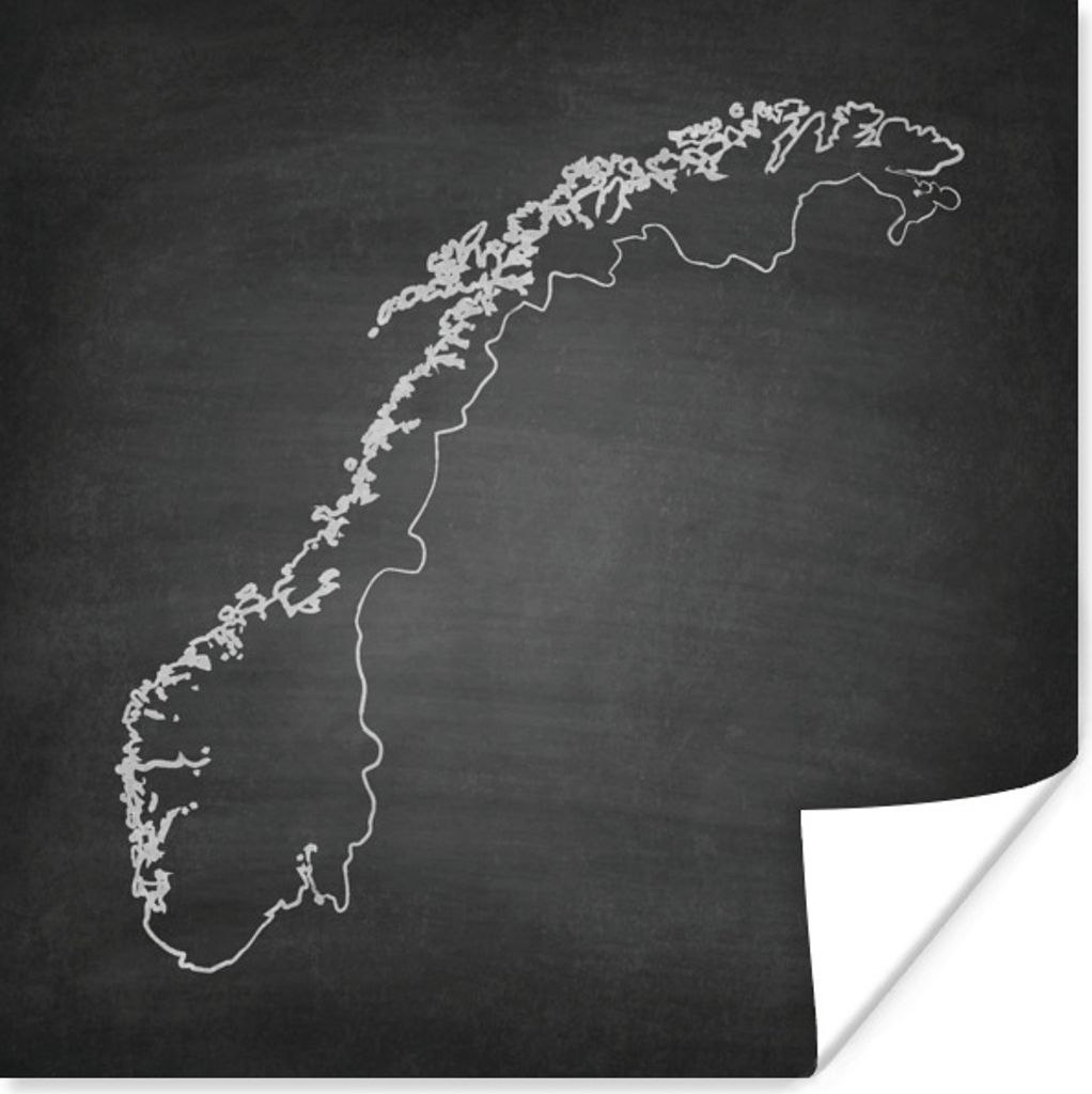 MuchoWow Poster Illustration von Norwegen in schwarz und weiß auf einer Kreidetafel 100x100 cm - Babyzimmer