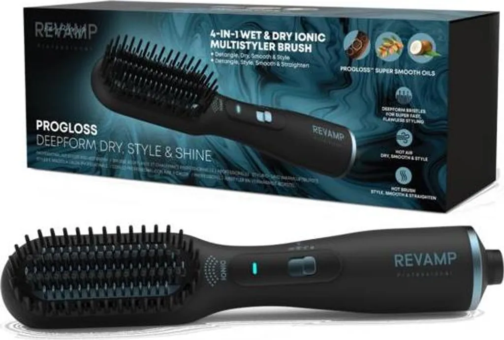 Brosse lissante chauffante 2 en 1 pour cheveux humides et secs noir