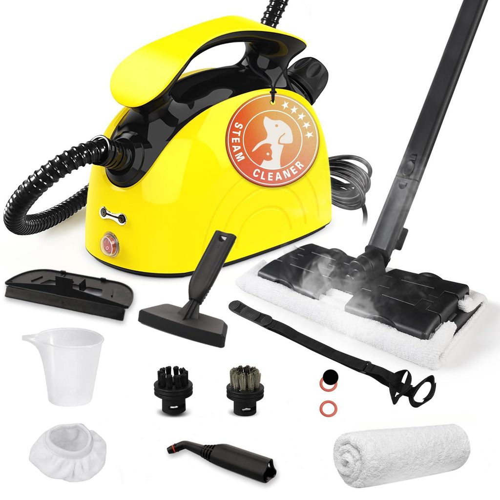 Dampfreiniger, Hochtemperatur-Dampfgerät 120°C, 1.08L Wassertank, 14 Zubehörteile, chemiefreie Reinigung, für Fliesen, Teppich, Auto, Kindersic...