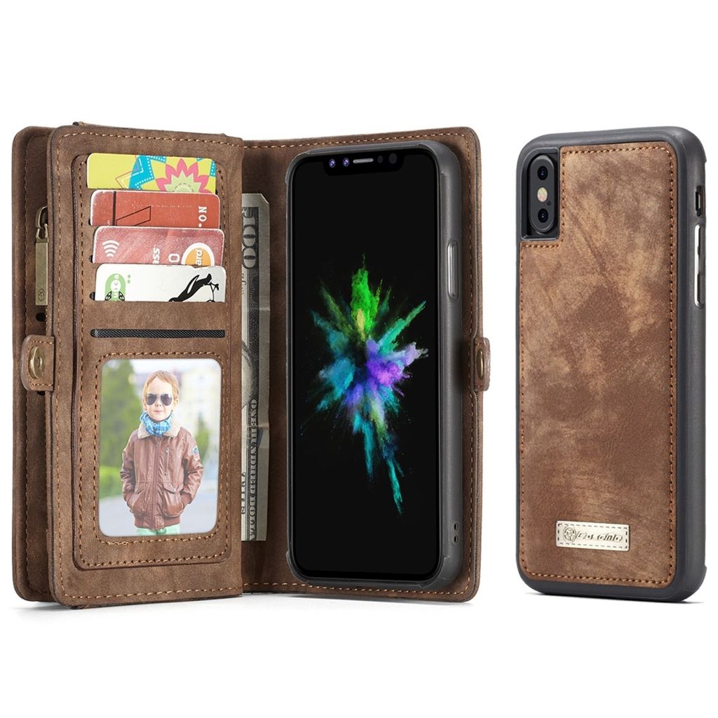 Caseme 008 iPhone X Hülle Abnehmbare 2in1 Klapphülle Geldbörse - Braun