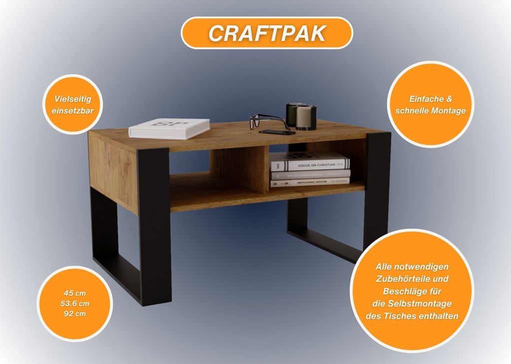 CraftPAK moderner & stabiler Couchtisch für | Kaufland.de