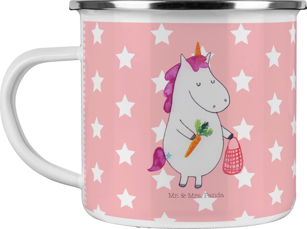 Mr. & Mrs. Panda Emaille Becher Einhorn Gemüse - Rot Pastell - Geschenk, Unicorn, Tasse, Biomarkt, Teetasse, Wochenmarkt, Campingtasse, Pott, Einh...