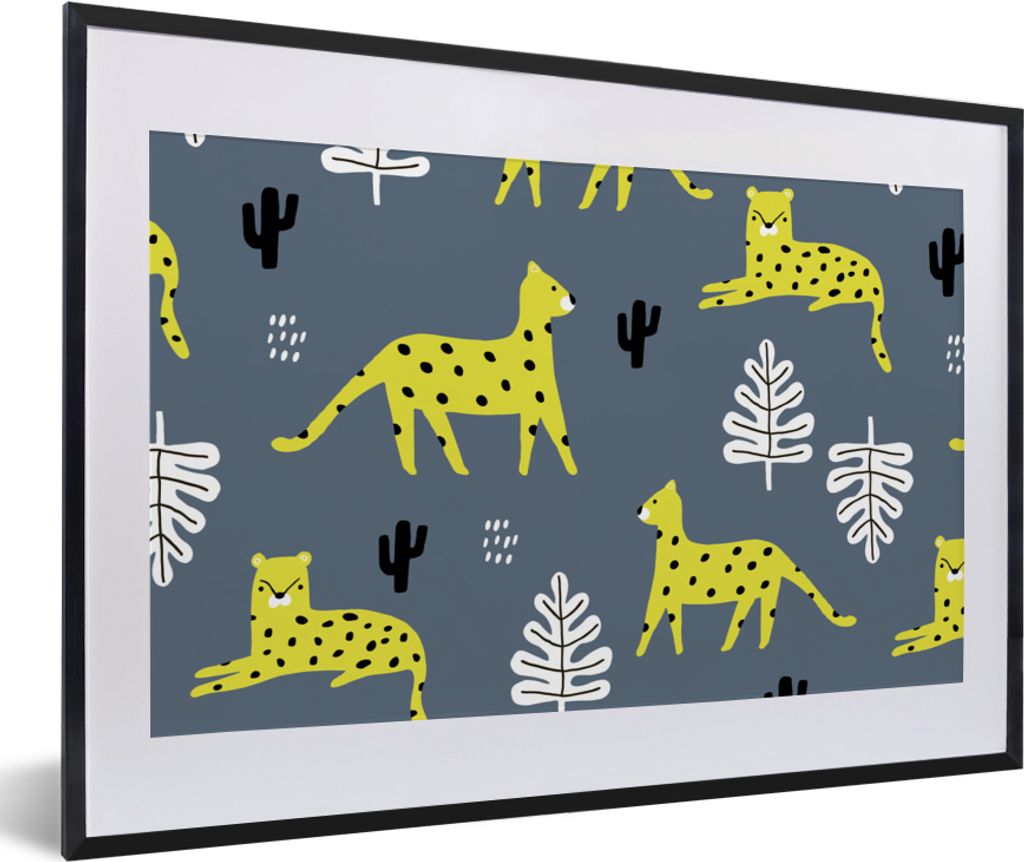 MuchoWow MuchoWow Gerahmtes Poster Leopard - Blatt - Muster 60x40 cm - Poster mit zchwarzem Bilderrahmen - Schlafzimmer - Plakat in Rahmen - Dr...