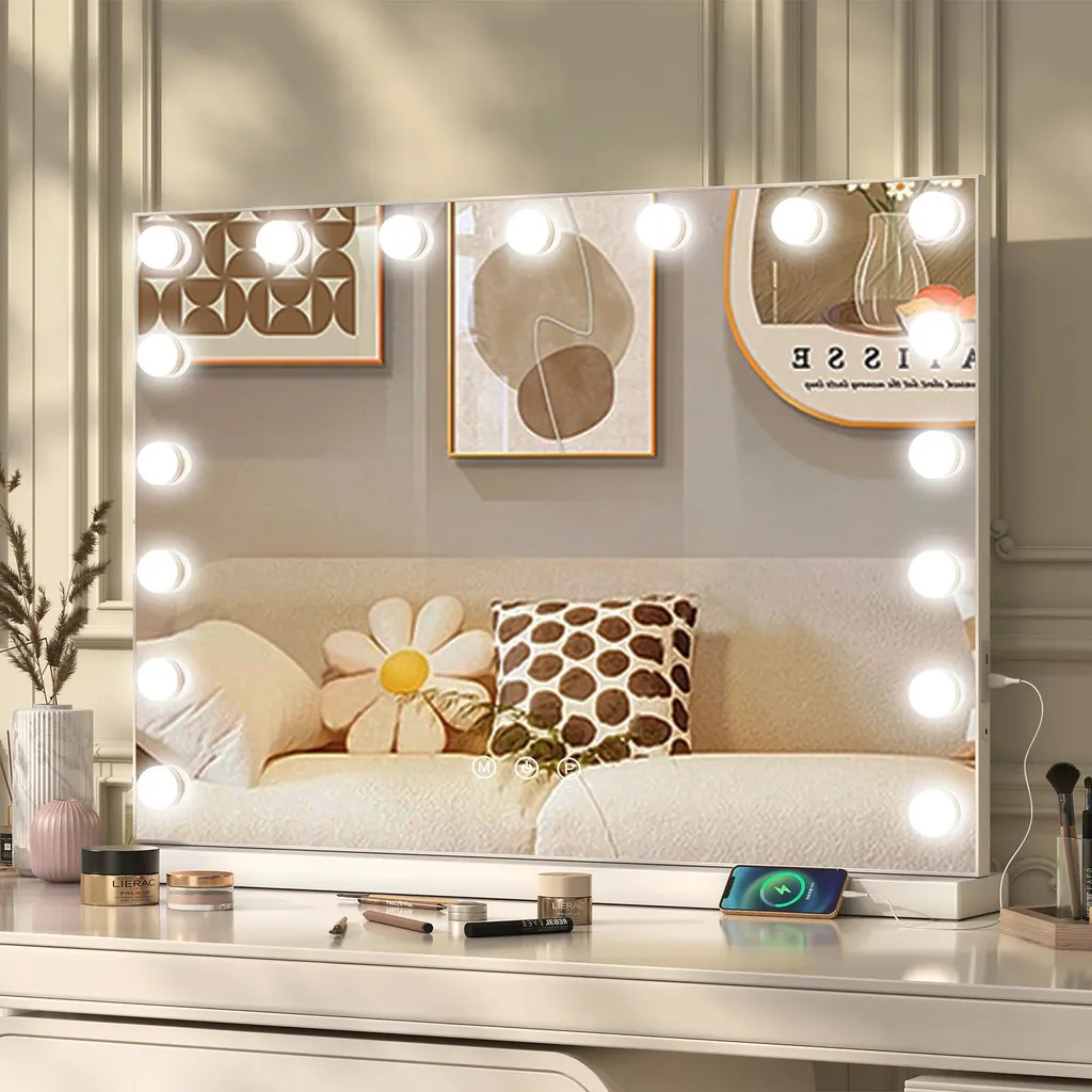 Miroir de maquillage LED pour coiffeuse avec éclairage modulable USB - 2