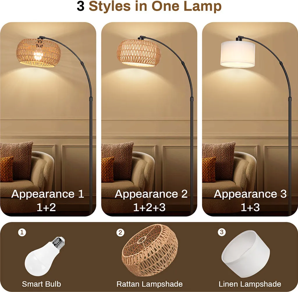 Lampada da Terra Rattan Boho Dimmerabile con App e Telecomando LED - 4