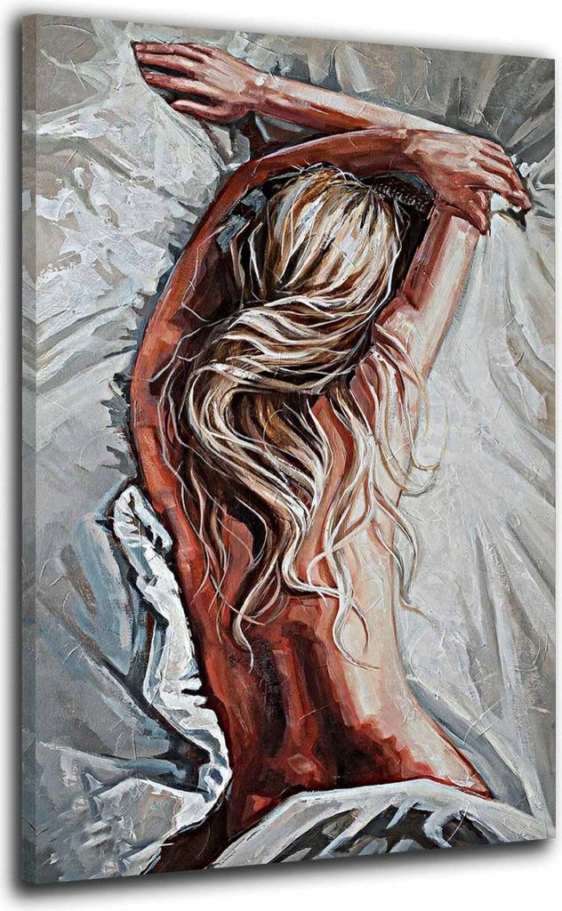 Frau beim Schlafen Erotik Leinwandbild Wandbild Deko XL Kunst: 100x150x4cm