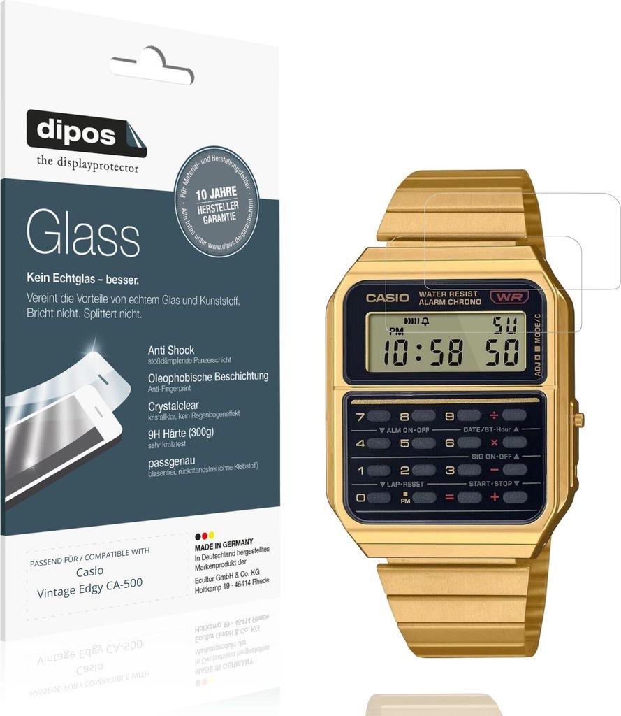2x Schutzfolie für Casio Vintage Edgy CA-500 - Anti-Shock 9H Folie dipos Glass Kunststoffglas