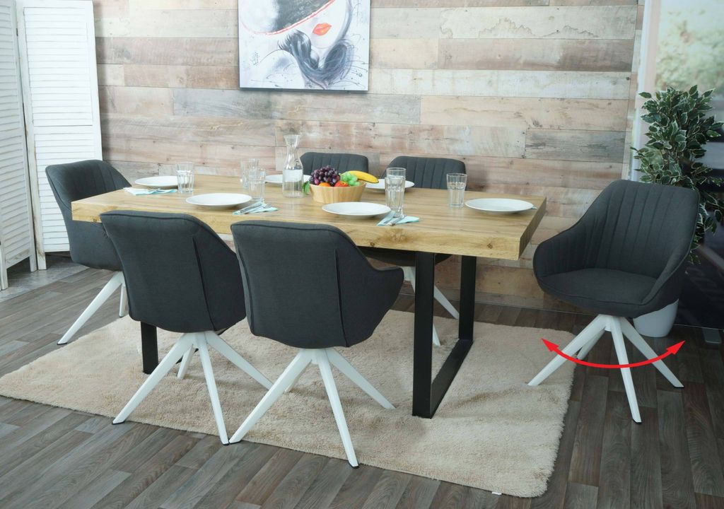 6er-Set Esszimmerstuhl MCW-K27, Küchenstuhl Stuhl mit Armlehne, drehbar Stoff/Textil dunkelgrau