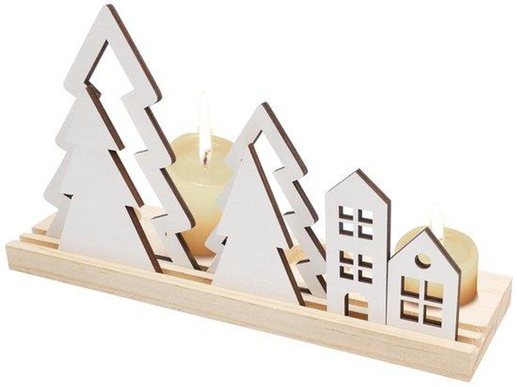 Mini Holzhaus Kerzenhalter 4cm für 4 Kerzen Tisch