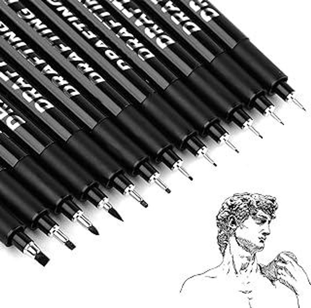 Moosono Fineliner Schwarz Stifte, 12 Stück Fineliner Stifte Set, Wasserfest Tuschestifte, Zeichenstifte Dicke und Dünne zum Zeichnen, Skizzieren,...
