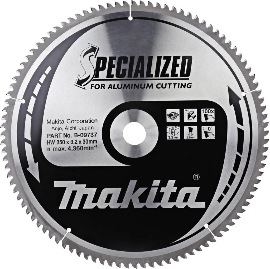 Lame Makita aluminium 350mm 100 dents pour une coupe nette et fine