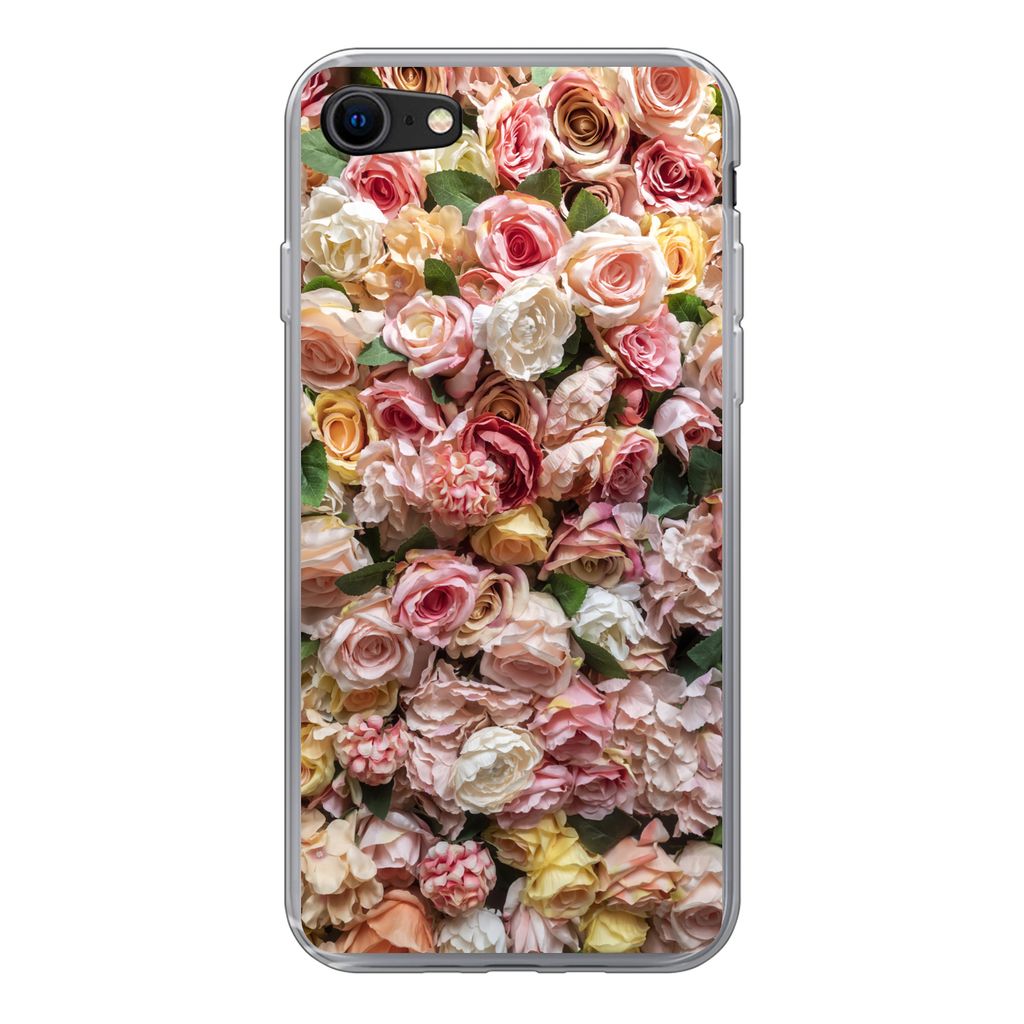 MuchoWow Handyhülle Schutzhülle Hülle für iPhone 8 Rosen - Farben - Wand Silikon Softcase Handy Hülle - Schutzhaube
