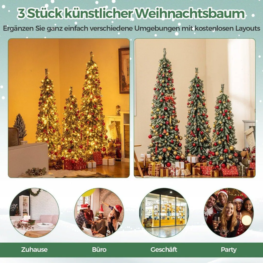 Trio de sapins de Noël étroits artificiels verts pour déco de bureau